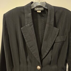 Vintage Rampage 90s Women's Black Blazer Textured Striped Shoulder Pads Tailored